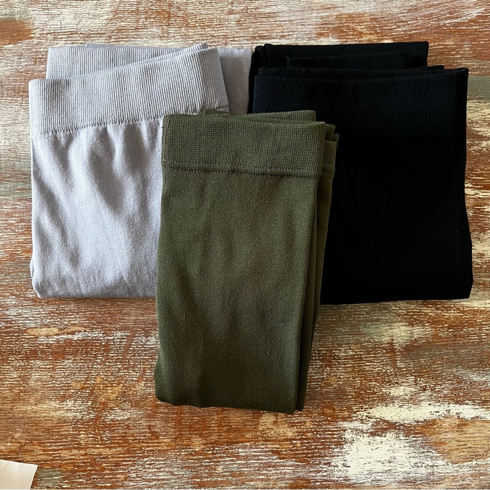 Lot of 3 Fleece Lined Footless Tights size L/XL Black Gray Olive